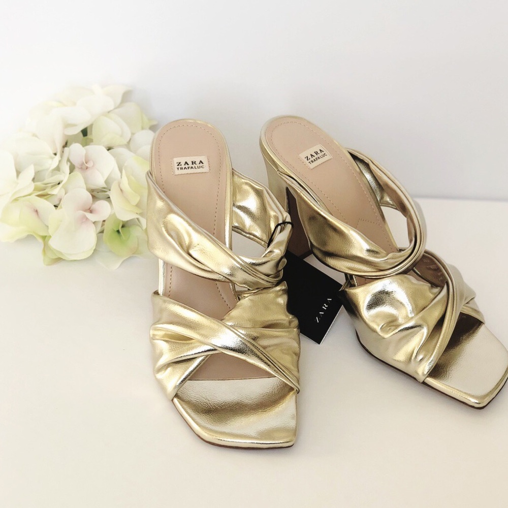 ZARA Gold Strappy High Heel Sandals